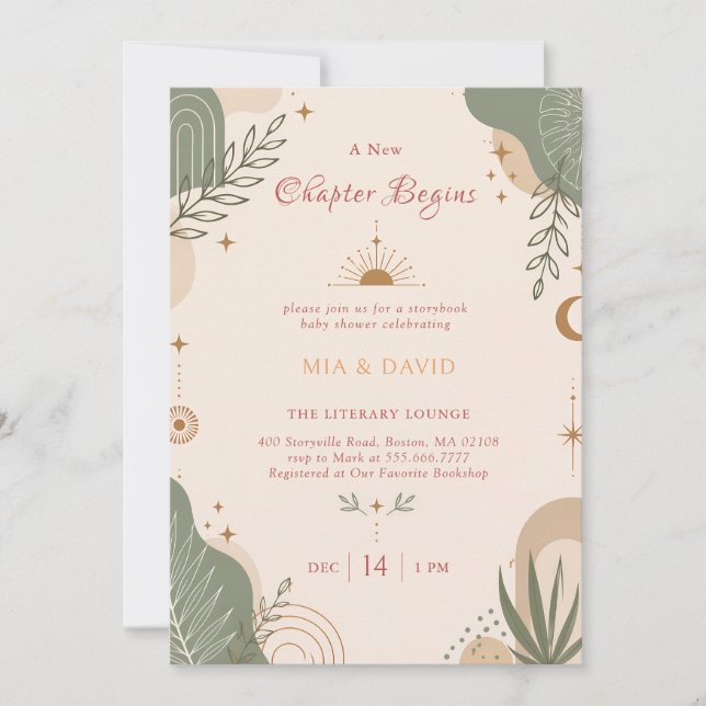 Invitation Baby-Shower Bohème de Conte de Fées Vert Sauge Bot (Devant)
