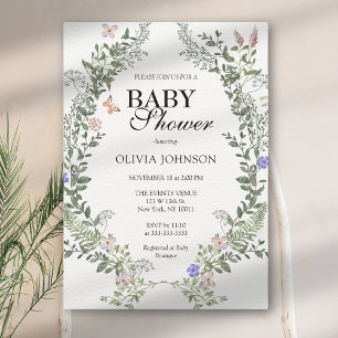 Invitation Baby Shower Bohème Douceur Verte et Fleurs, Mixte