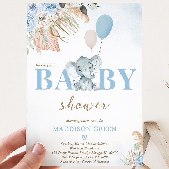 Invitation Baby-Shower Bohème Eléphant (Créateur téléchargé)