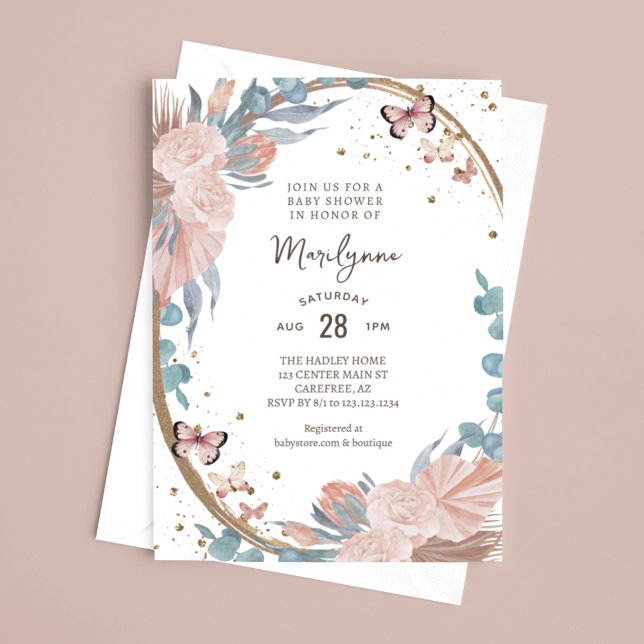 Invitation Baby Shower Bohème Fleur Papillon (Créateur téléchargé)