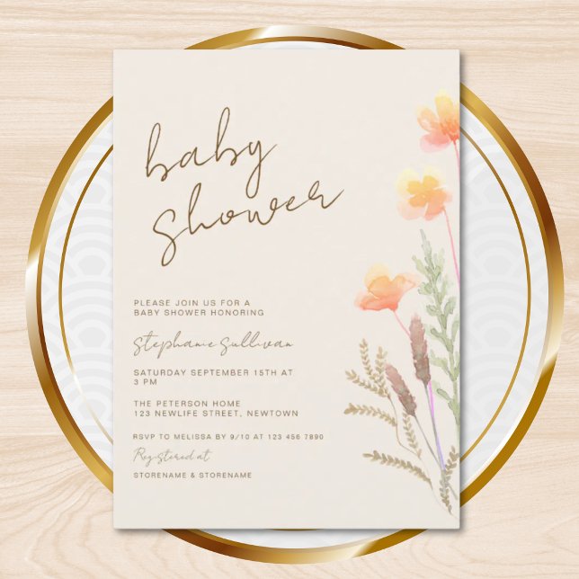 Invitation Baby Shower Bohème Fleur Sauvage (Créateur téléchargé)