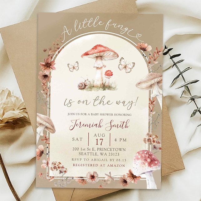 Invitation Baby Shower Bohème Fleurs de Champignon Fungi (Créateur téléchargé)
