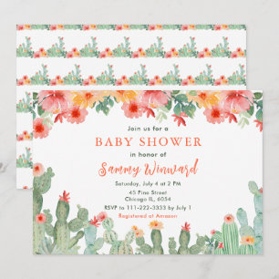 Invitation Baby Shower Bohème Floral Cactus