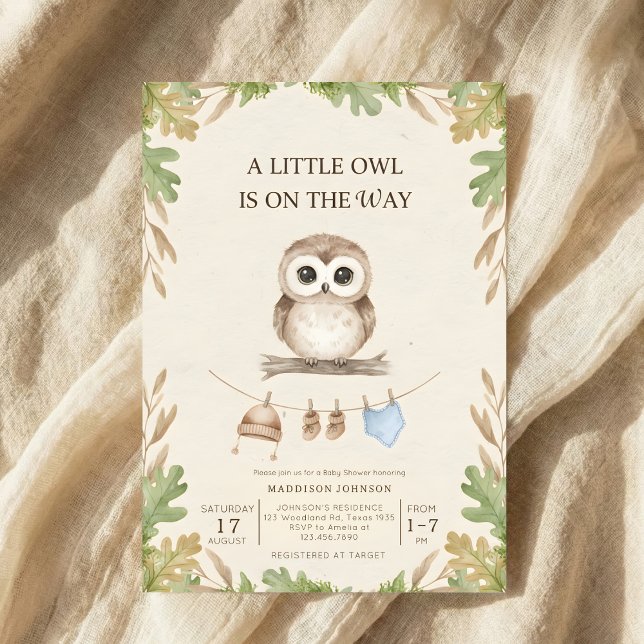 Invitation baby shower bohème forestier chouette verdure (Créateur téléchargé)