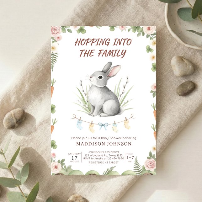 Invitation baby shower bohème forestier lapin verdure (Créateur téléchargé)