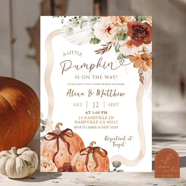 Invitation Baby Shower Bohème Ivory Coquette Citrouille Autom (Créateur téléchargé)