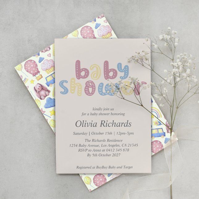 Invitation Baby-Shower Bohème Mignon (Créateur téléchargé)