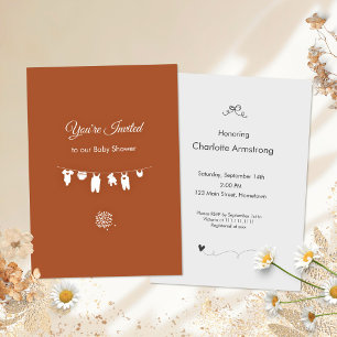 Invitation Baby Shower Bohème Minimaliste aux Tons Rouillés