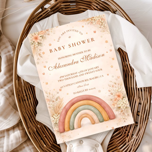 Invitation Baby Shower Bohème Moderne Arc-en-Ciel (Créateur téléchargé)