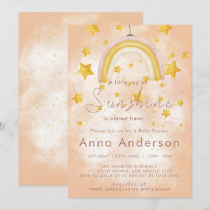 Invitation Baby Shower Bohème Moderne Arc-en-Ciel et Soleil a