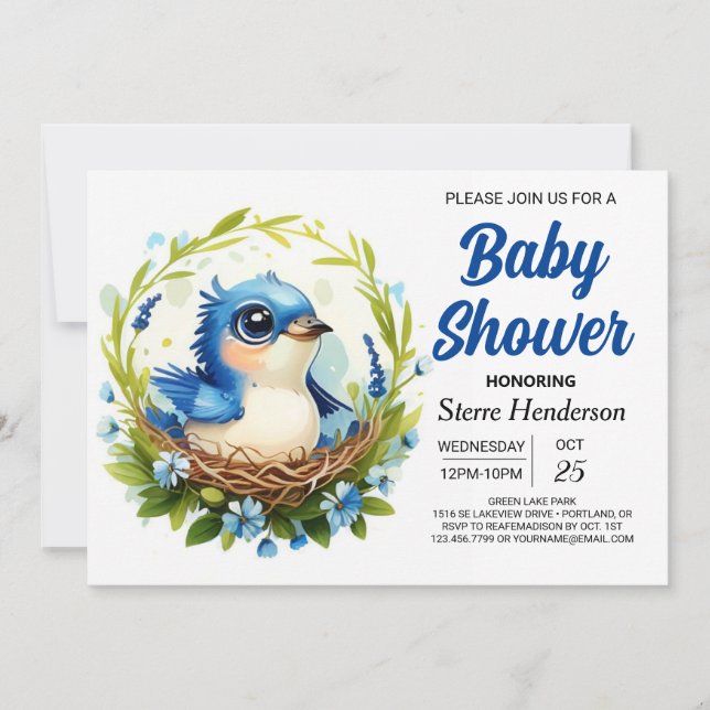 Invitation Baby shower Bohême Nest Chic Bird Boy (Devant)
