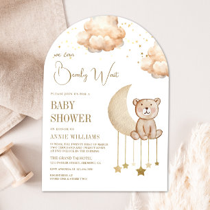 Invitation Baby Shower Bohème Neutre Ours en Peluche sur l'Ar