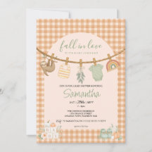 Baby-Shower Bohème Orange Vichy Corde à Linge