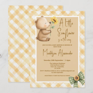 Invitation Baby Shower Bohème Ours Brun Tournesol