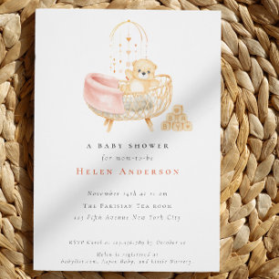 Invitation Baby Shower Bohème Ours en Peluche Aquarelle Neutr