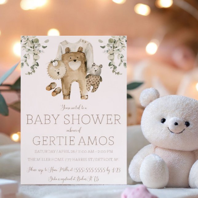 Invitation Baby Shower Bohème Ourson Brun (Créateur téléchargé)