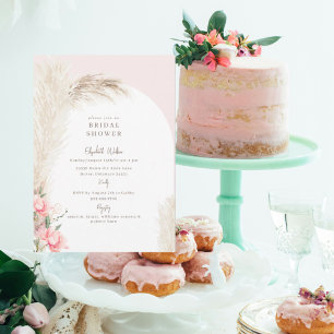 Invitation Baby Shower Bohème Pampas Rose Tendue