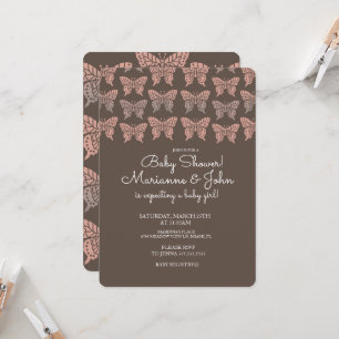 Invitation Baby Shower Bohème Papillon Rose et Marron 