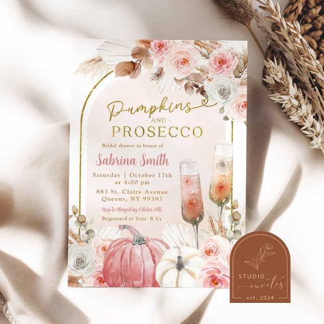 Invitation Baby Shower Bohème Rose Citrouille et Prosecco (Créateur téléchargé)