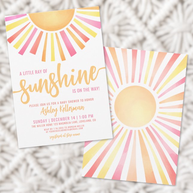 Invitation Baby Shower Bohème Rose Clair Ensoleillé (Sunshine Bright Pink Boho Sun Baby Shower Invitation)