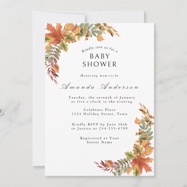 Invitation Baby Shower Bohème Rustique d'Automne (Devant)