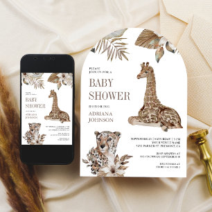 Invitation Baby Shower Bohème Rustique Safari Léopard et Gira
