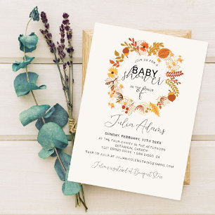 Invitation Baby Shower Bohème Séchée Florale Rustique Automne