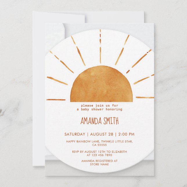 Invitation Baby Shower Bohème Sunshine Jaune (Devant)