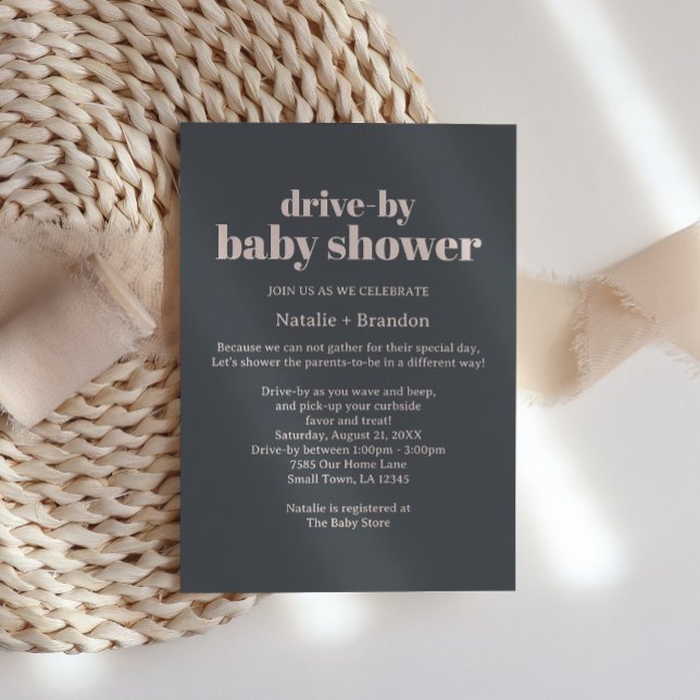 Invitation Baby Shower Bohème Typographie Rose Gri (Créateur téléchargé)