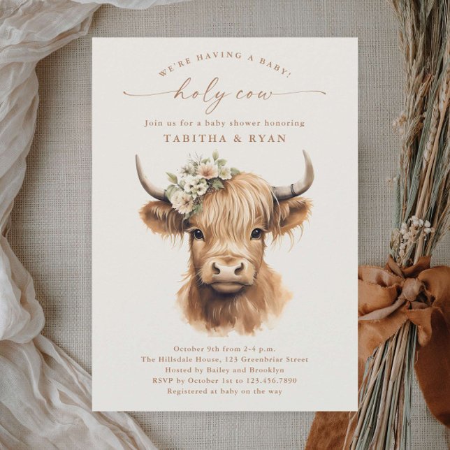 Invitation Baby Shower Bohème Vache des Highlands Neutre pour (Boho highland cow couples baby shower invitations.)