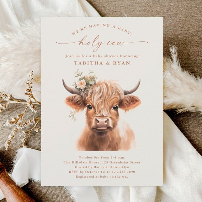 Invitation Baby Shower Bohème Vache Highland Neutre pour Coup (Highland Cow Country Floral Farm Couples Baby Shower Invitation.)