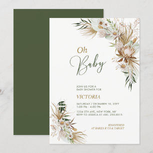 Invitation Baby Shower Bohème Verte & Or Botanique
