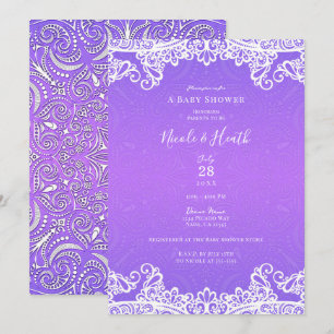 Invitation Baby Shower Bohème Violet Rose et Blanc à Dentelle