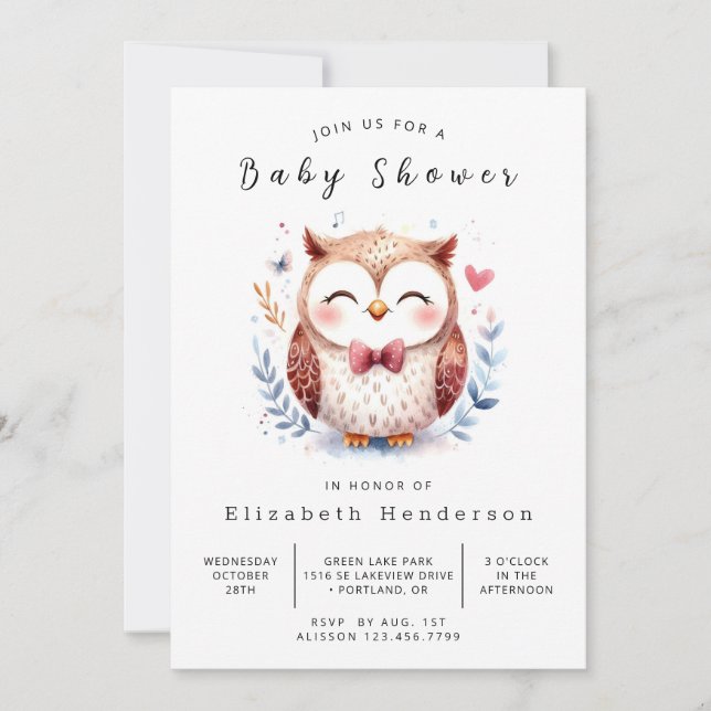 Invitation Baby shower Bohemian Boho Owl (Devant)