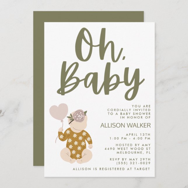 Invitation Baby shower Boho (Devant / Derrière)