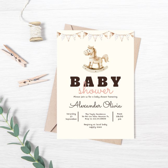 Invitation Baby shower Boho à cheval à roches mignon (Créateur téléchargé)