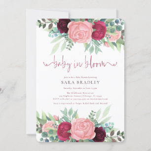 Invitation Baby shower boho aquarelle bébé floral en fleur