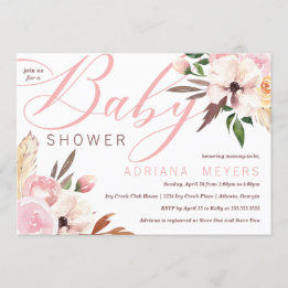 Invitation Baby shower Boho, Aquarelle Florale