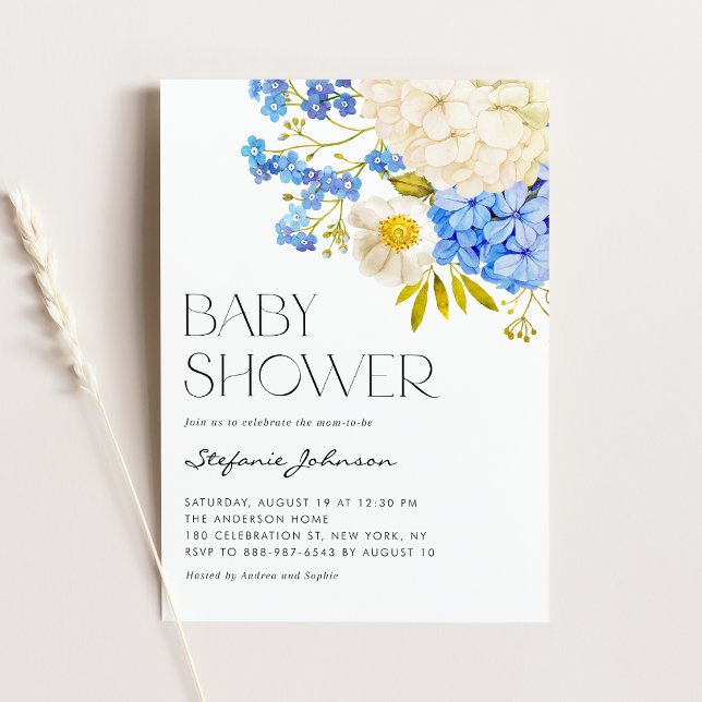 Invitation Baby shower Boho Blue and White Hydrangeas (Créateur téléchargé)