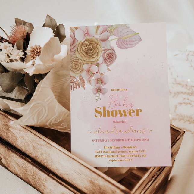Invitation Baby shower Boho Bohème Pampas Grass (Créateur téléchargé)