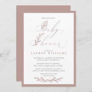 Invitation Baby shower Boho Botanique Dusty Rose rose Script