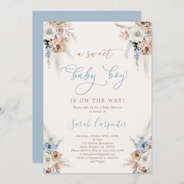 Invitation Baby shower Boho Boy (Devant / Derrière)