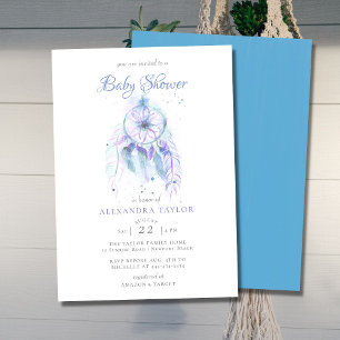 Invitation Baby shower Boho Chic Dreamcatcher Blue Purple Boy