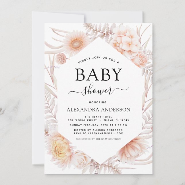 Invitation Baby shower Boho Chic Dusty Rose (Devant)