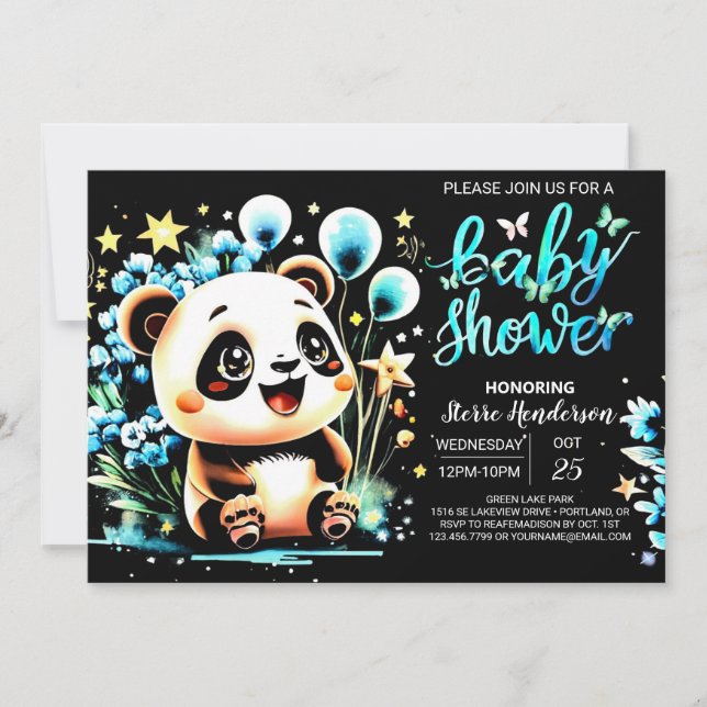 Invitation Baby shower Boho Chic Jungle Panda Haven Boy (Devant)