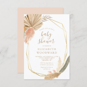 Invitation Baby shower Boho Chic Pampas Grass Gold Fragment