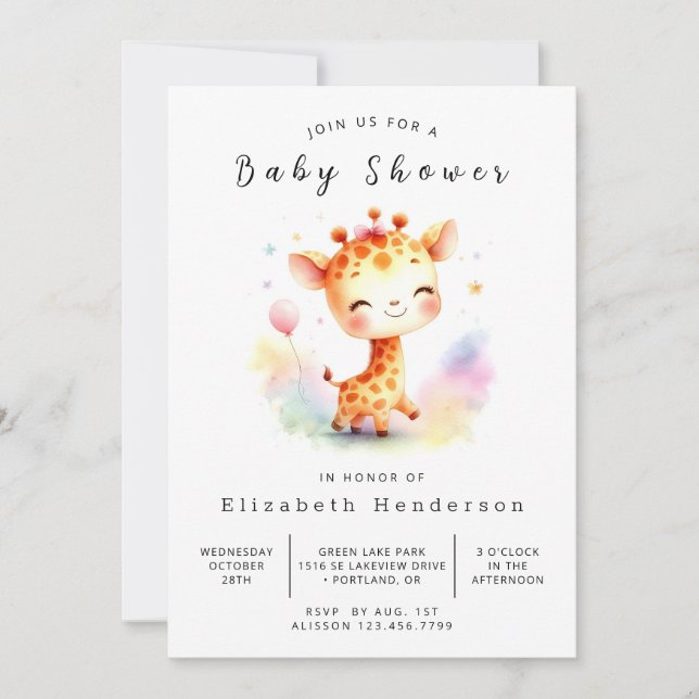 Invitation Baby shower Boho Custom Giraffe (Devant)