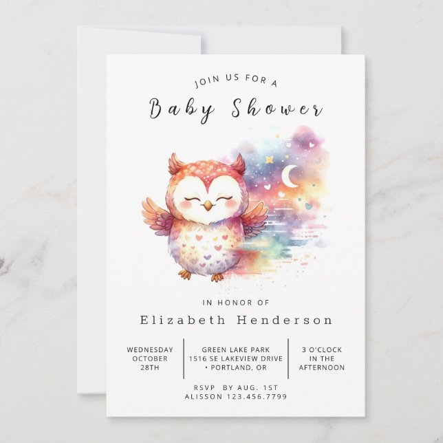 Invitation Baby shower Boho Custom Owl (Devant)