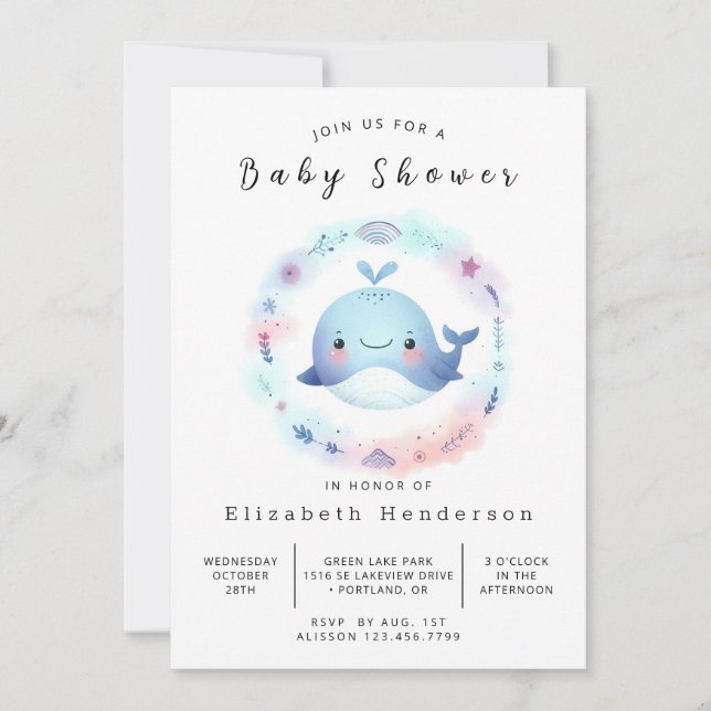 Invitation Baby shower Boho Custom Whale (Devant)