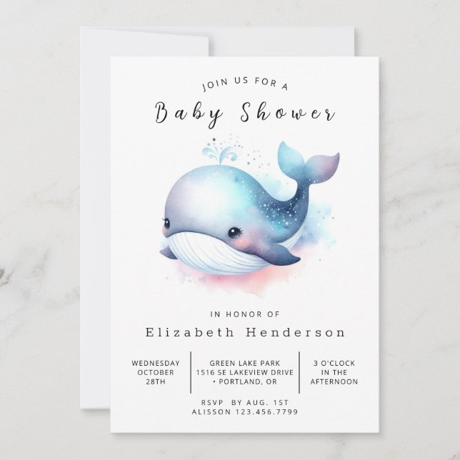 Invitation Baby shower Boho Custom Whale (Devant)
